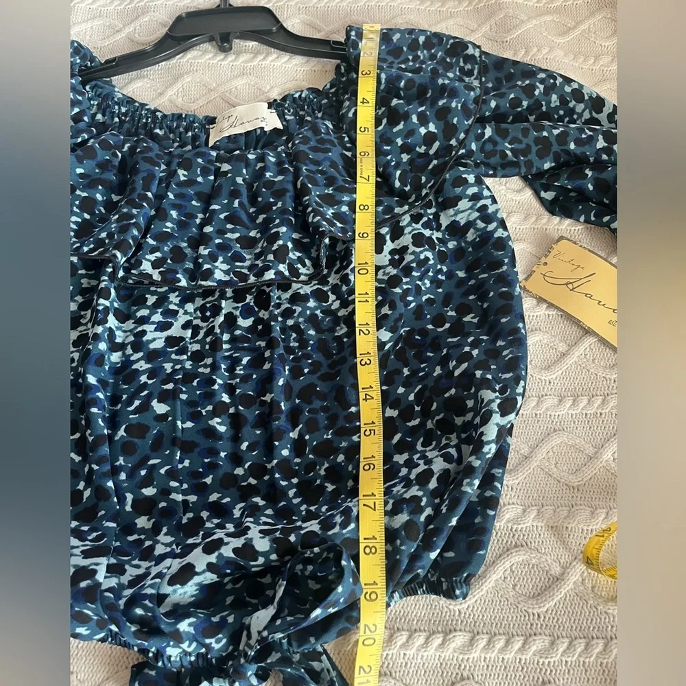 Vintage Havana Blue Patterned Women's Long Sleeve Flowy Blouse Size Medium - Picture 12 of 16